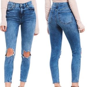 FREE PEOPLE NWT BUSTED KNEES DISTRESSED SKINNY JEANS UN TURQUOISE BLUE 25